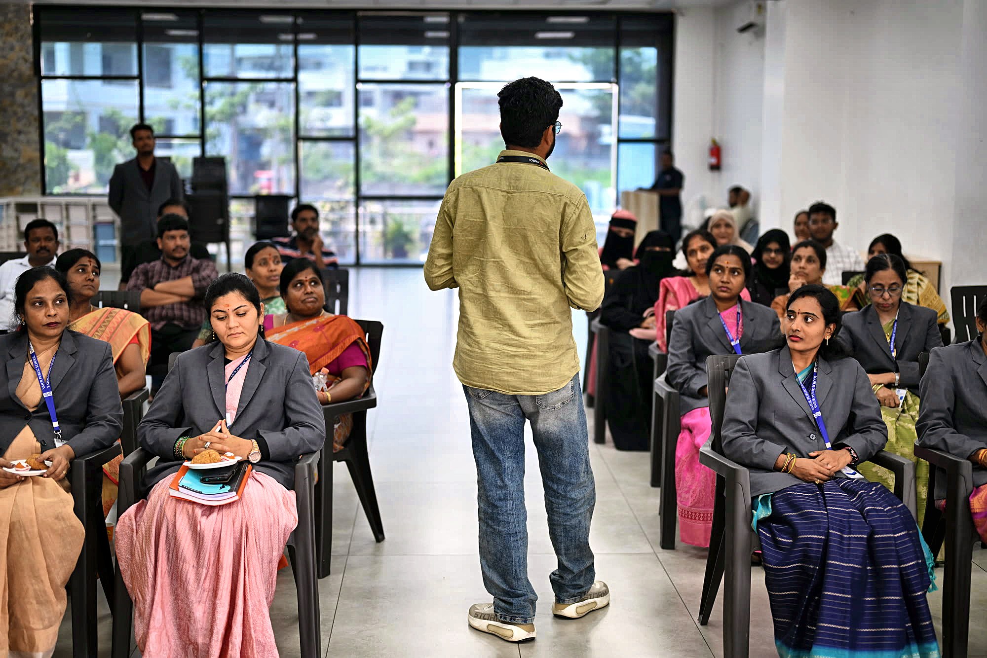 Parents and teachers in conversation at Yajur Public School