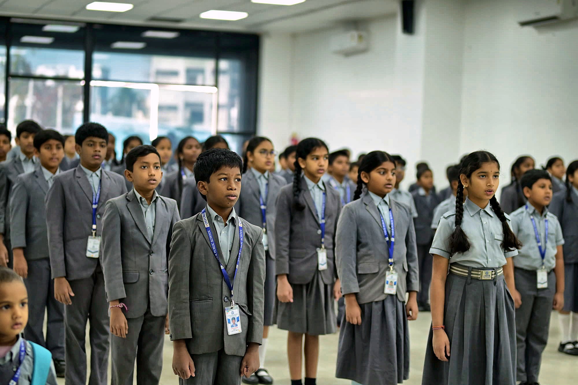 Students at the Yajur Public School morning assembly